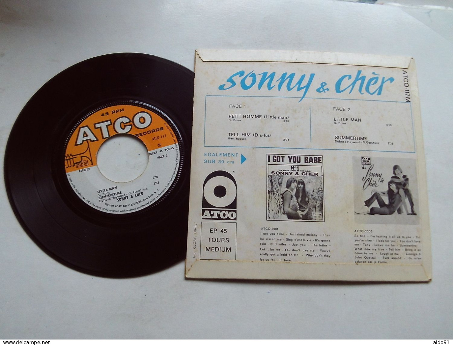 (SONNY & CHER - 1967) - Disque ATCO 117 M  - 2 Titres   " Petit Homme (V.F.)  Et Little Man (V.O. Américaine) " - Altri - Inglese
