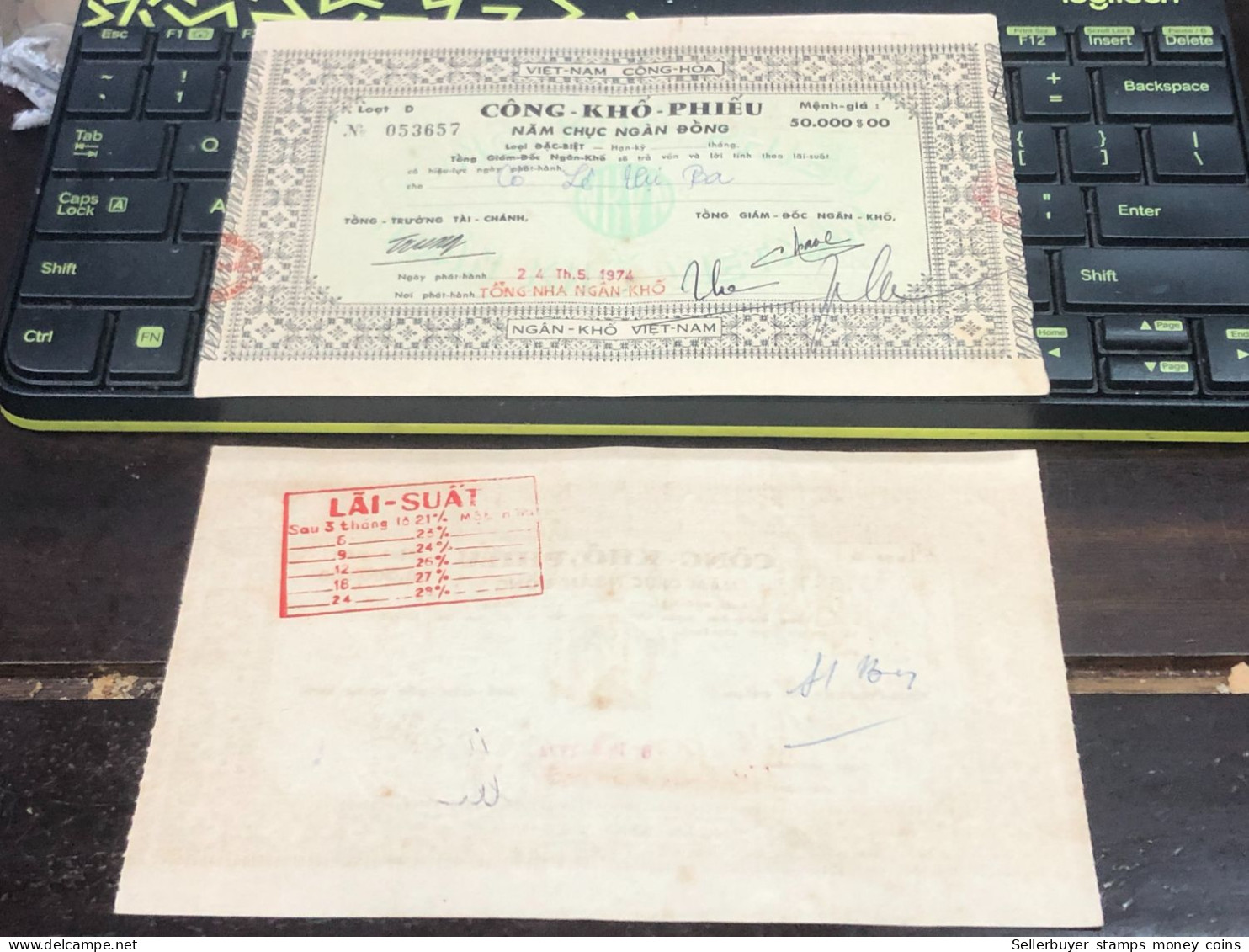 VIET NAM SOUTH PUBLIC DRY BOND BANK CHEC KING-50 000$00/1974-1 PCS - Vietnam