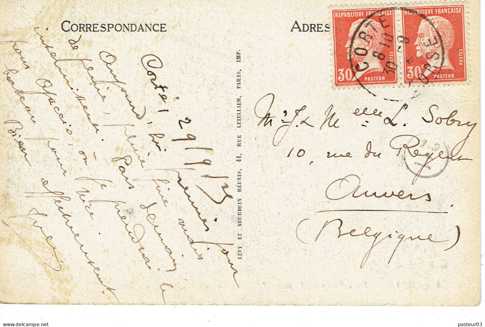 Tarifs Postaux Etranger Du 16-07-1925 (29) Pasteur N° 173 30 C. X 2  Carte Postale Etranger 29-09-1925 - 1922-26 Pasteur