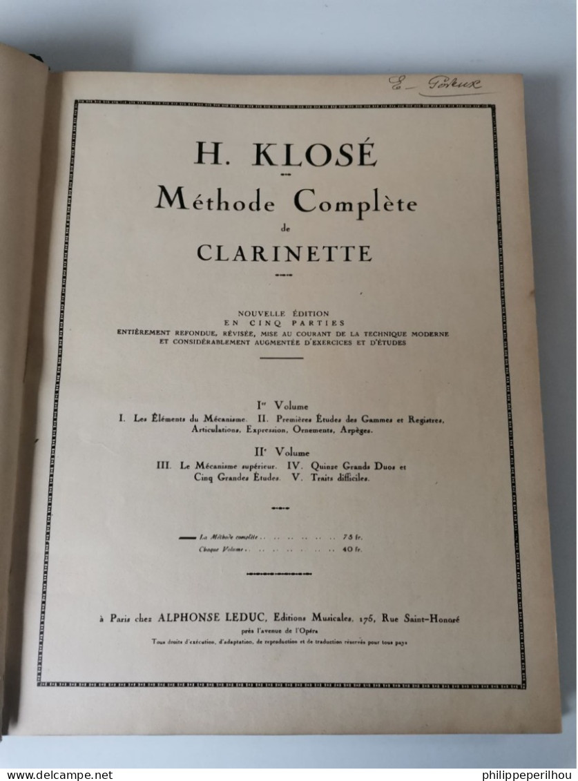 Méthode De Clarinette H.KLOSE - Music