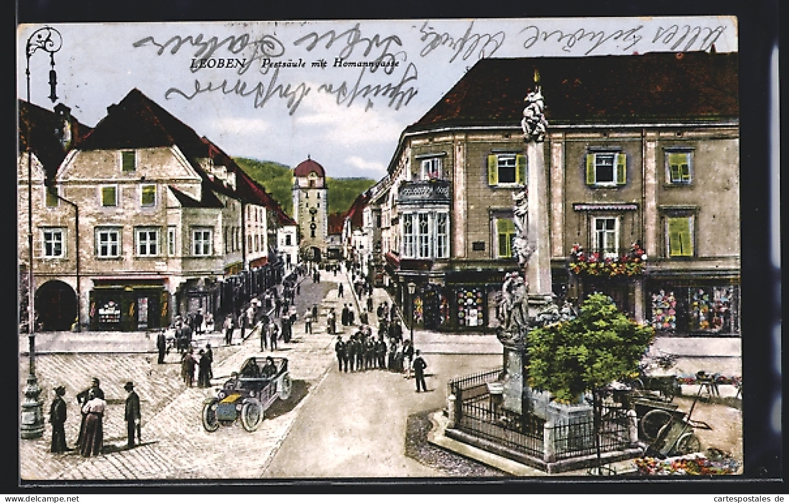 AK Leoben, Pestsäule Mit Homanngasse  - Autres & Non Classés