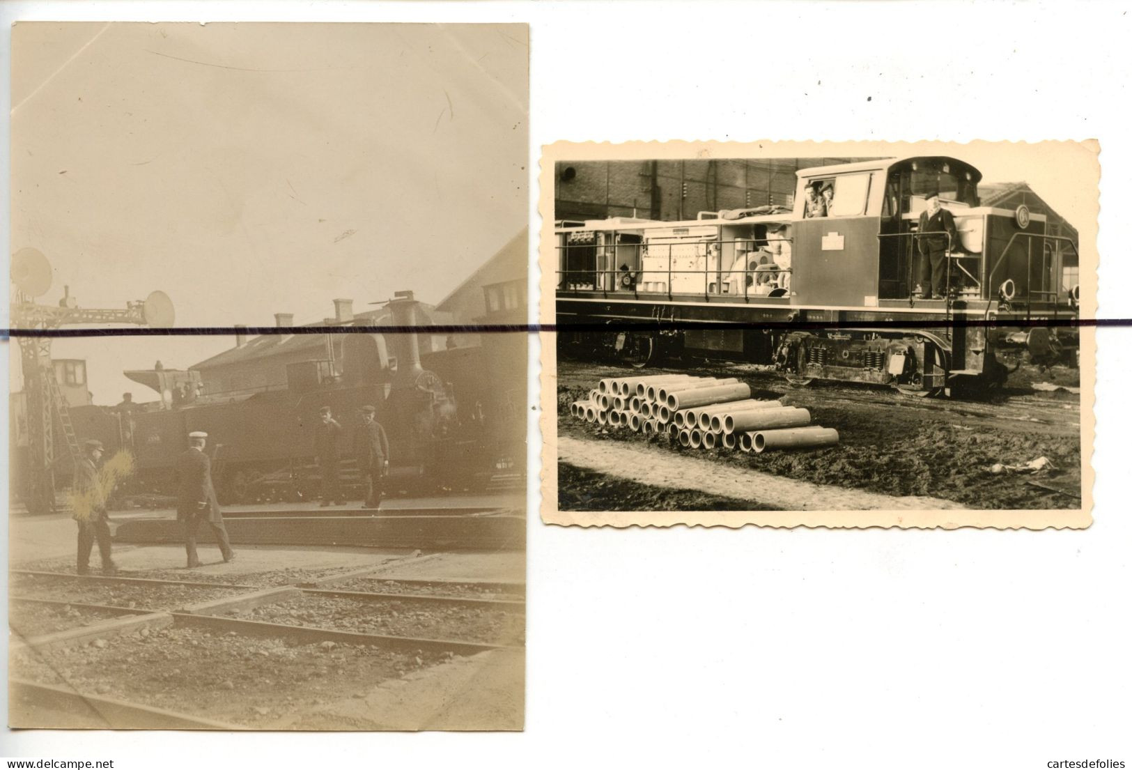 2 PHOTOGRAPHIES. Train Vapeur Et Locotracteur . Cheminots, PLM , SNCF - Trains