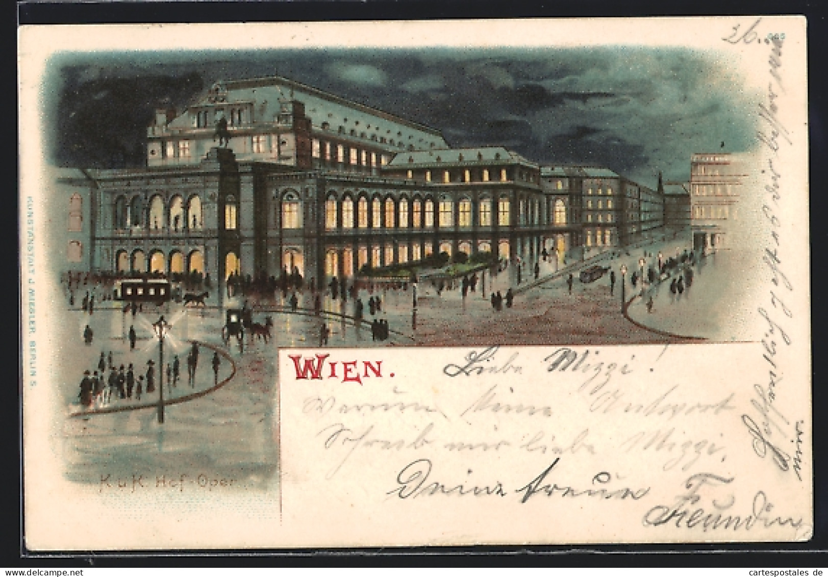 Lithographie Wien, K. Und K. Hofoper Bei Nacht  - Otros & Sin Clasificación