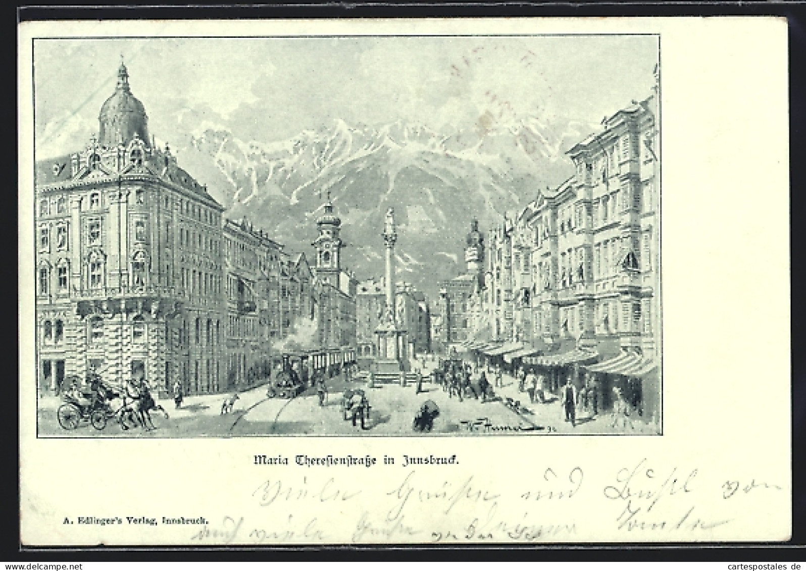 Künstler-AK Innsbruck, Maria Theresienstrasse Mit Denkmal  - Otros & Sin Clasificación