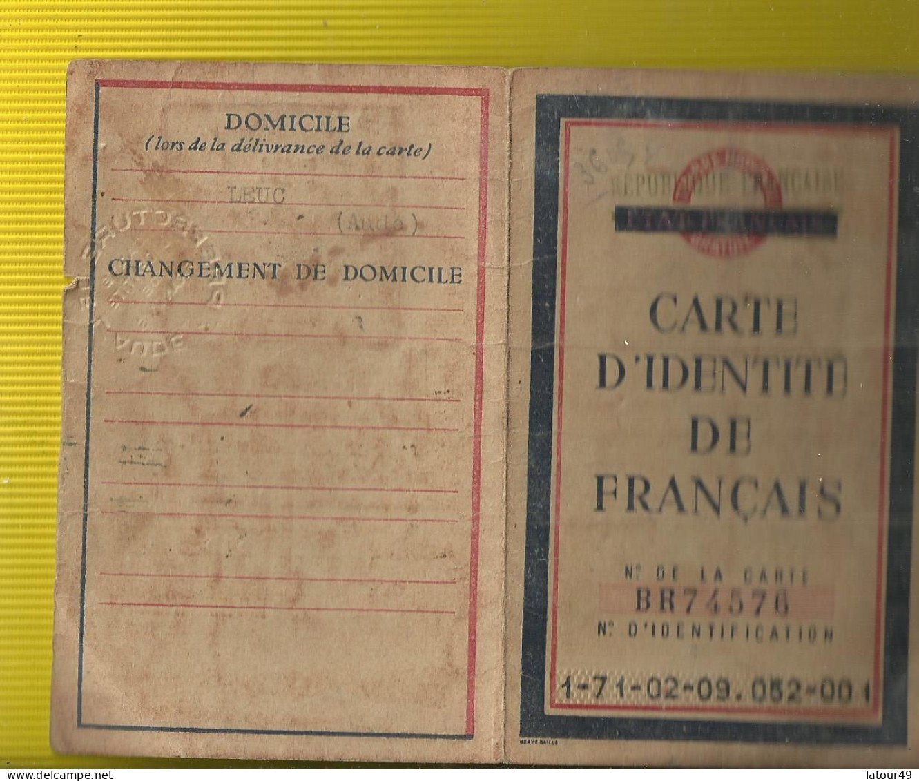 Carte D Identite De Francais - Historische Dokumente