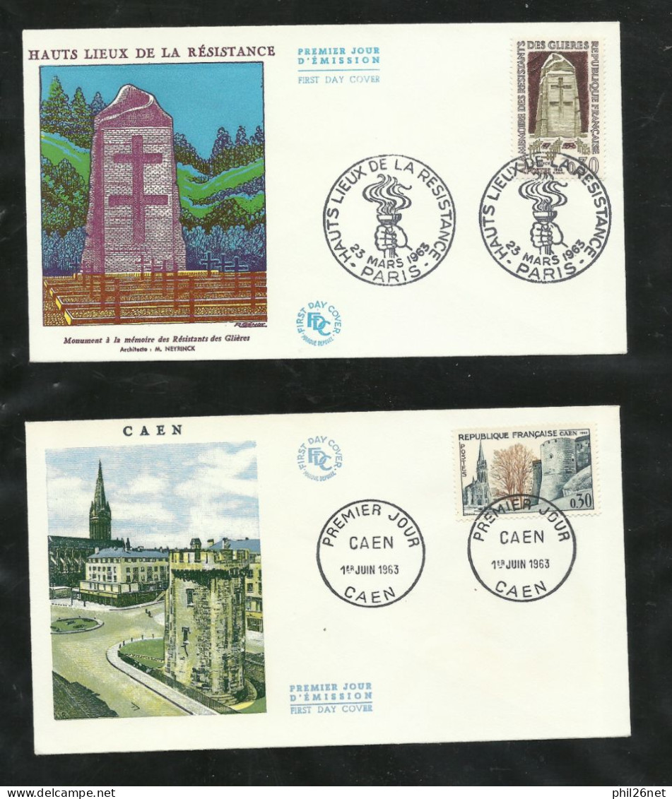 FDC 2 Lettres Premier Jour Illustrées  N° 1380 Paris  Le 23/3/1963 Et N°1389 Caen 1/6/1963   B/TB Voir Scan Soldé  ! ! ! - 1960-1969