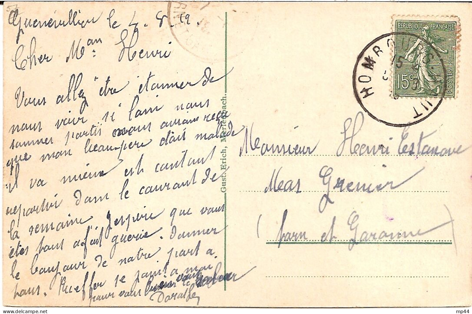31J8 --- 57 HOMBOURG-HAUT Cachet Provisoire 15c Semeuse Lignée - Manual Postmarks
