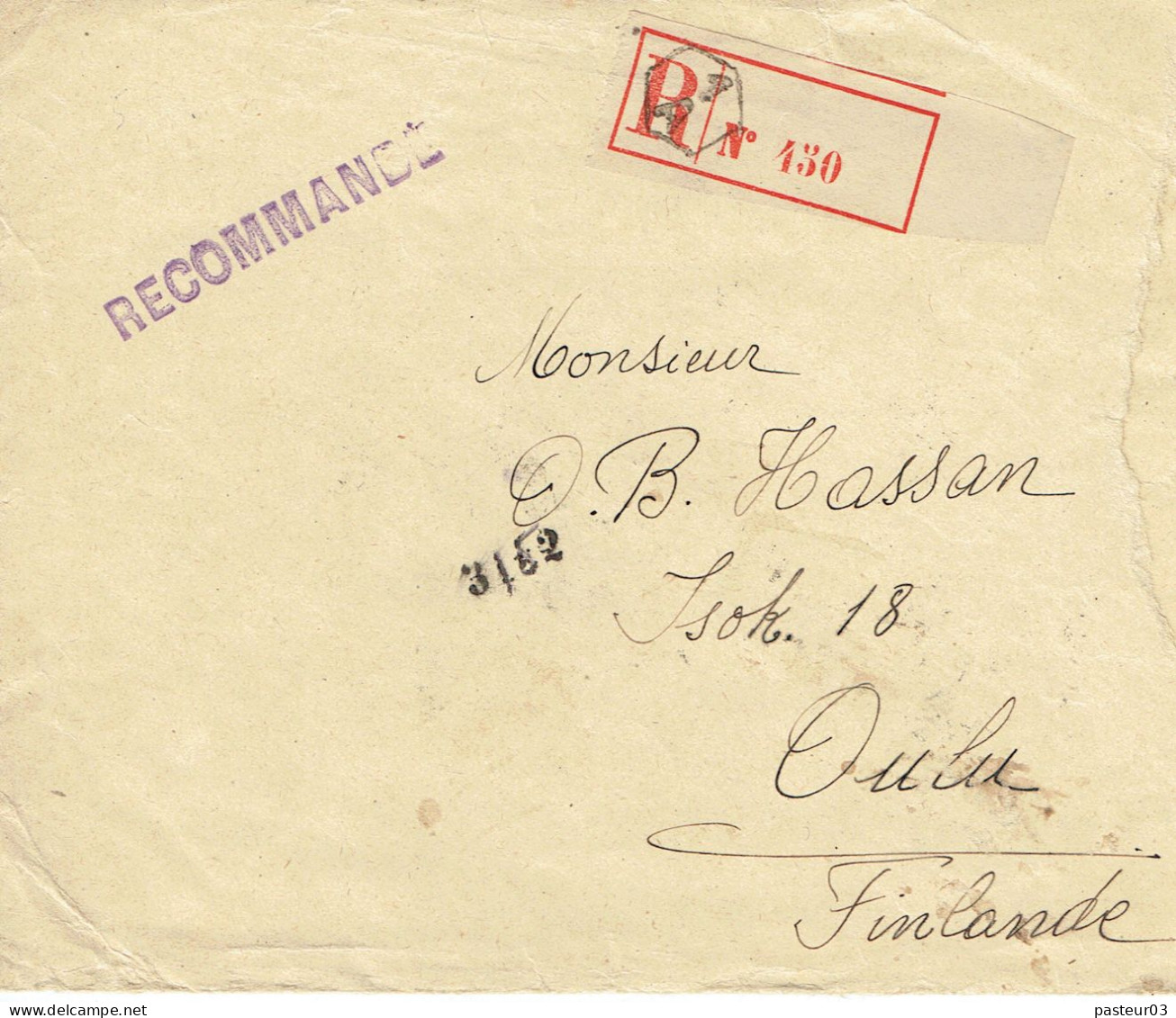 Tarifs Postaux Etranger Du 01-10-1925 (16) Pasteur N° 177 75 C. X 4  + Blanc 5 C. X 4  Lettre Recommandé 60 G. Pour La F - 1922-26 Pasteur