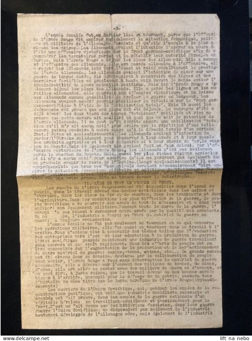 Tract Presse Clandestine Résistance Belge WWII WW2 'Rapport Complet Du Camarade Staline' 4 Sheets Printed On Both Sides - Documentos