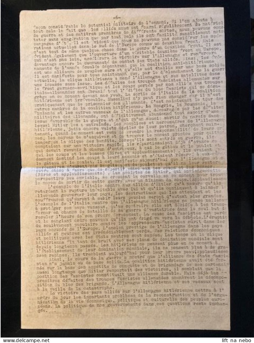 Tract Presse Clandestine Résistance Belge WWII WW2 'Rapport complet du camarade Staline' 4 sheets printed on both sides
