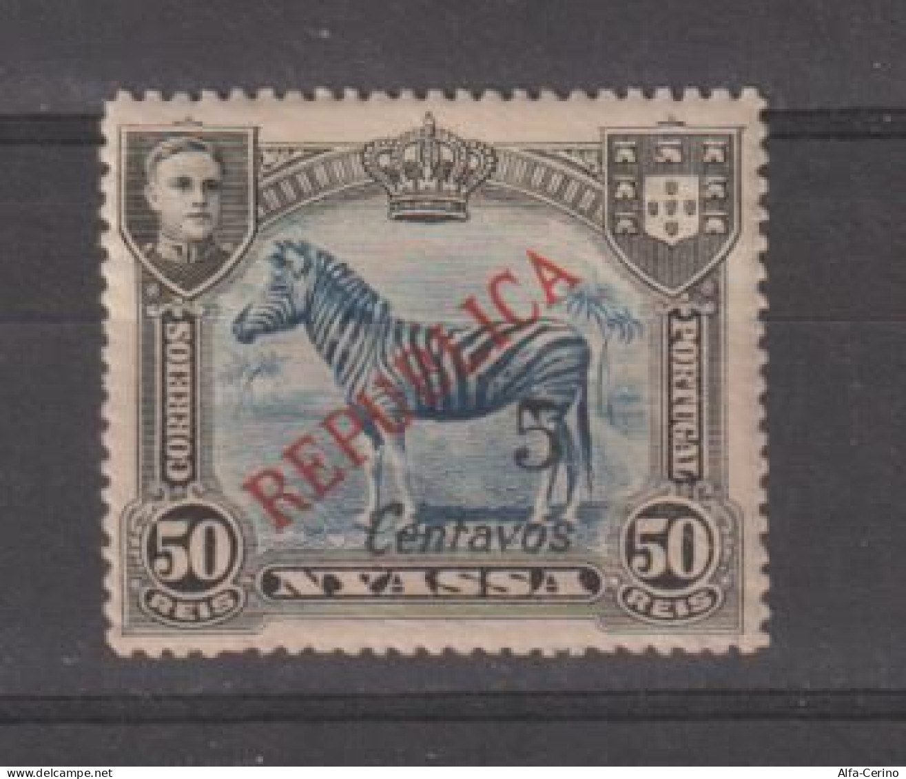 NYASSA:  1921  SOPRASTAMPATO  -  5 C./50 R. NERO  E  BLU  L. -  YV/TELL. 90 - Nyassa