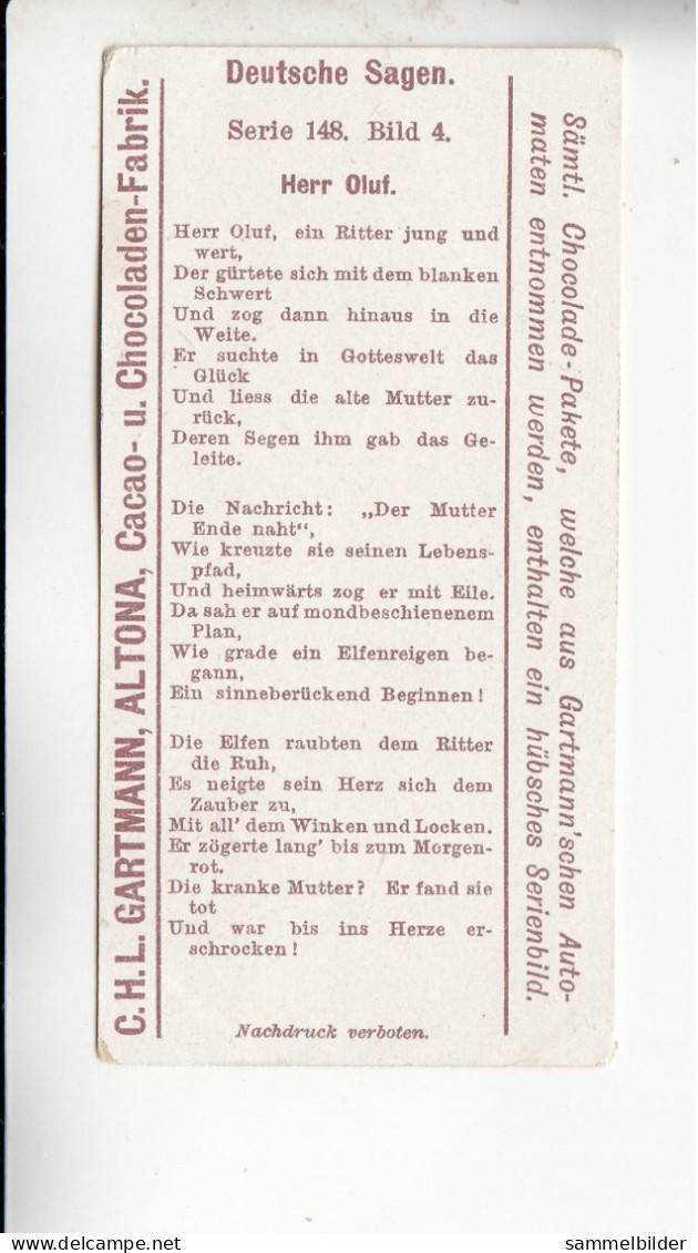 Gartmann  Deutsche Sagen Herr Oluf  Serie 148 #4 Von 1905 - Sonstige & Ohne Zuordnung