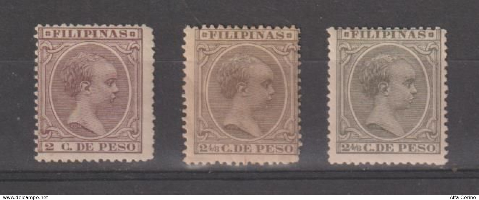 PHILIPPINES:  1891/93  ALFONSO  XIII°  -  LOT  3  STAMPS  2  NO  GLUE  +  UNUSED -  YV/TELL. 118 + 119 + 119 - Philipines