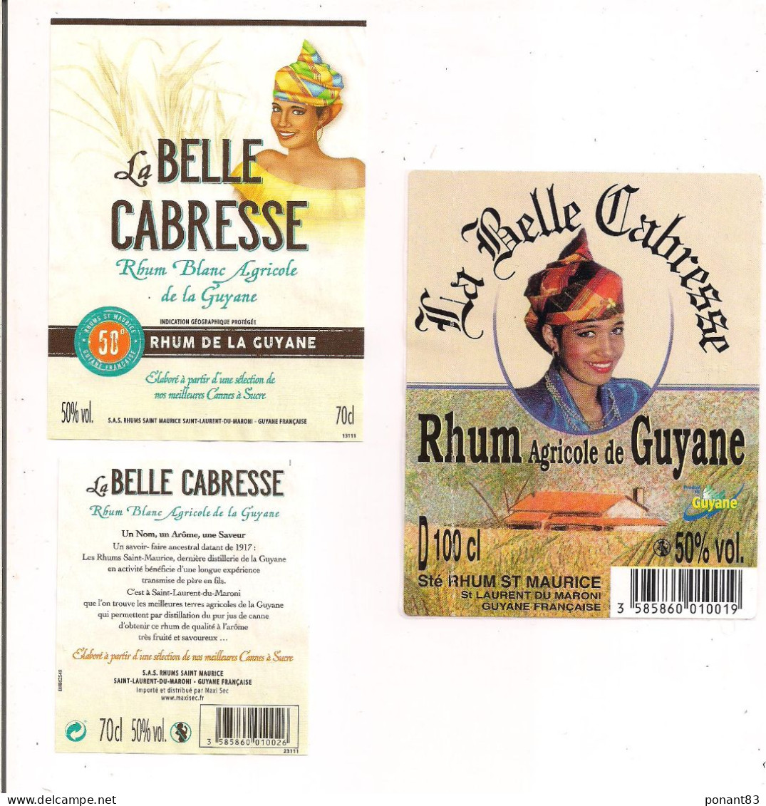 Etiquettes Décollées Rhum Agricole De La GUYANE: La Belle Cabresse 50% - 70 Et 100 Cl  - - Rhum