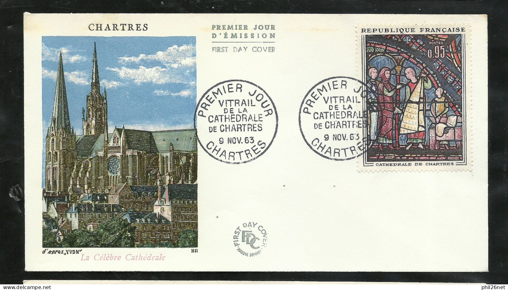 FDC  Lettre Premier Jour Illustrée  N° 1399 Chartres Le 09/11/1963 Vitrail De La Cathédrale   B/TB Voir Scan Soldé ! ! ! - 1960-1969