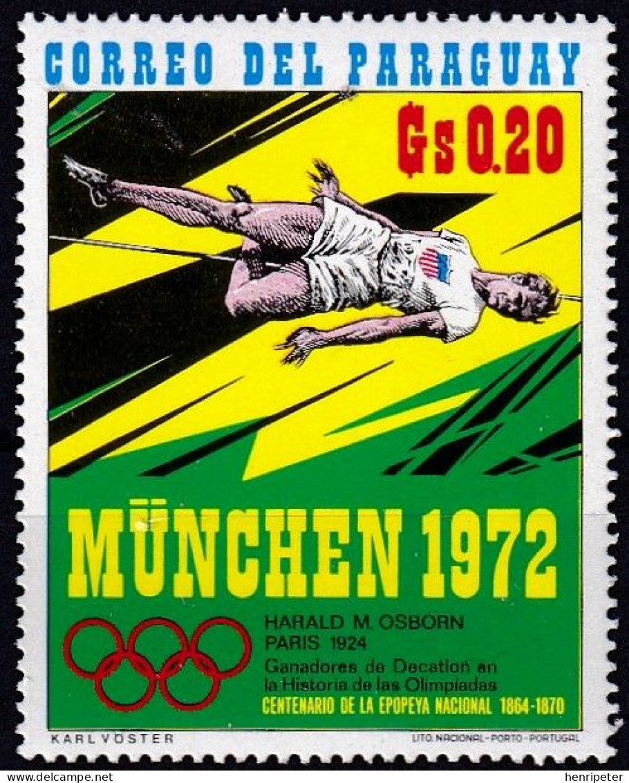 T.-P. Gommé Dentelé Neuf** - Jeux Olympiques D'été 1972 HARALD M. OSBORN Saut En Hauteur - 1112 (Yvert) - Paraguay 1971 - Paraguay