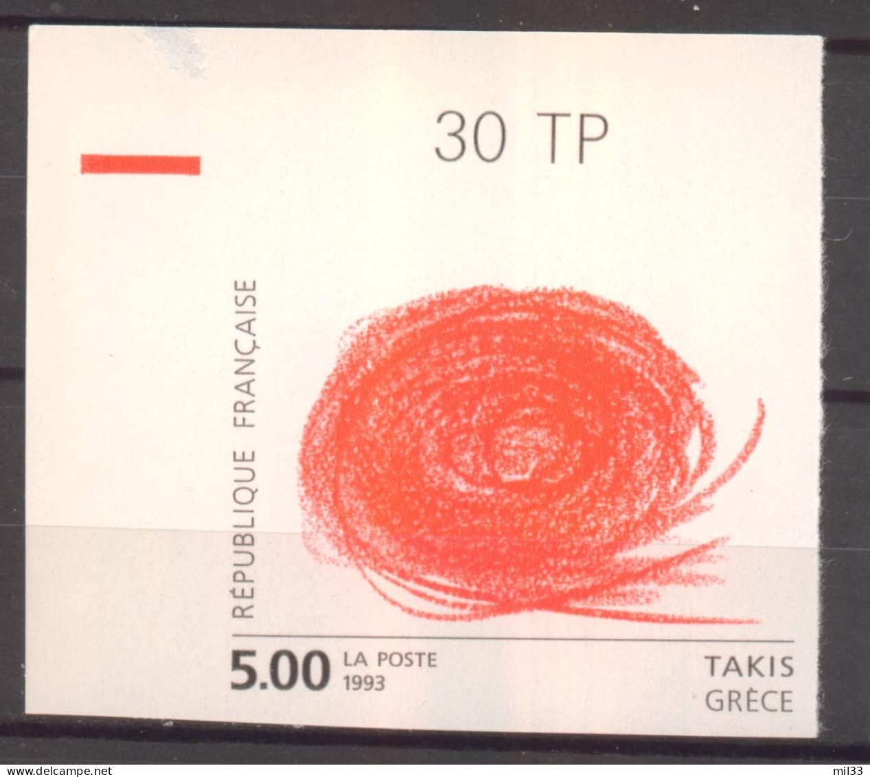 Superbe Coin De Feuille Série Artistique Takis  YT 2834 De 1993 Sans Trace De Charnière - Non Classés