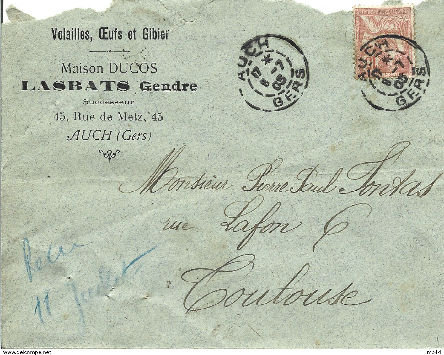 31 --- Lettre 32 AUCH Maison Ducos, Lasbats, Volailles, Oeufs Et Gibier - 1900 – 1949