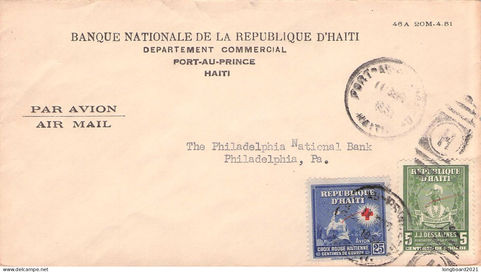 HAITI - MAIL 1951 PORT-AU-PRINCE - PHILADELPHIA / 7086 - Haïti