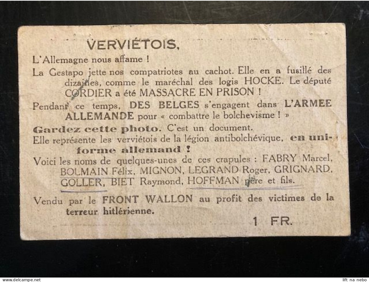 Tract Presse Clandestine Résistance Belge WWII WW2 'Verviétois, L'Allemagne Nous Affame! La Gestapo Jette Nos Compatriot - Documenten