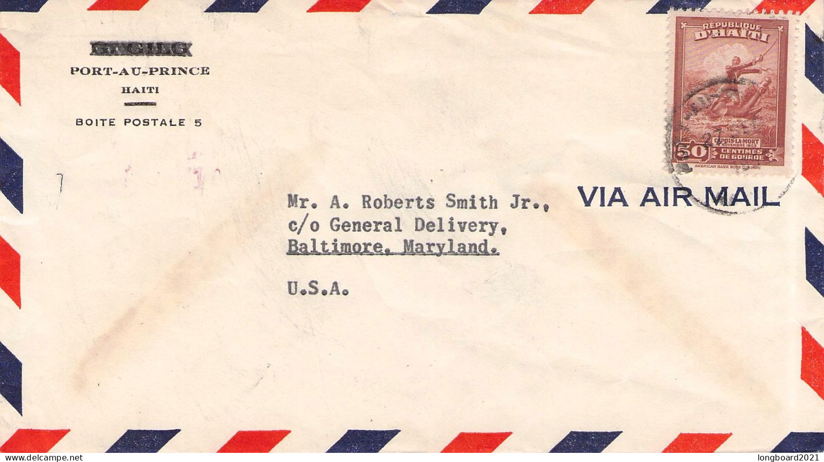 HAITI - AIR MAIL 1952 PORT-AU-PRINCE - BALTIMORE / 7088 - Haïti