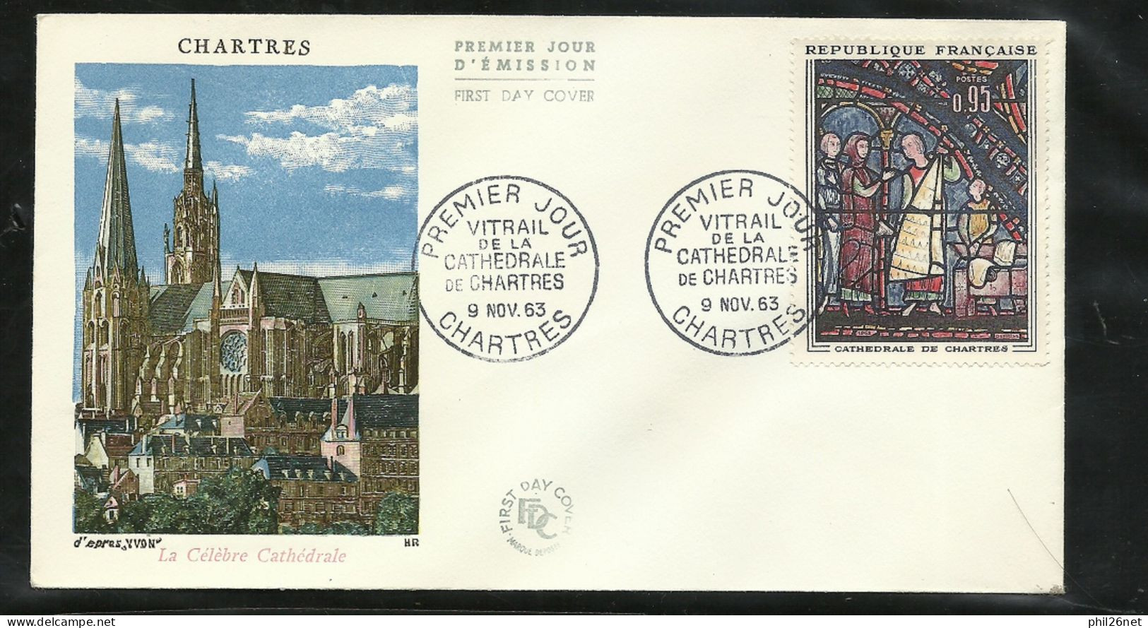 FDC  Lettre Premier Jour Illustrée  N° 1399 Chartres Le 09/11/1963 Vitrail De La Cathédrale   B/TB Voir Scan Soldé ! ! ! - 1960-1969