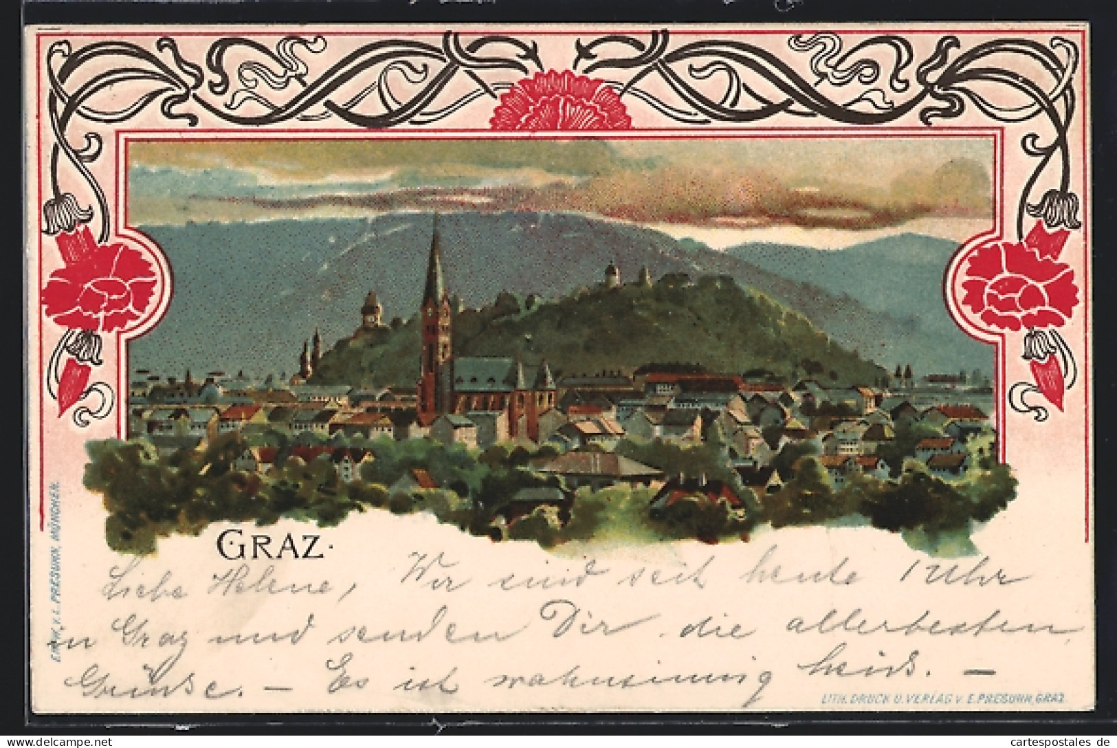 Lithographie Graz, Panorama In Schönem Rahmen  - Other & Unclassified