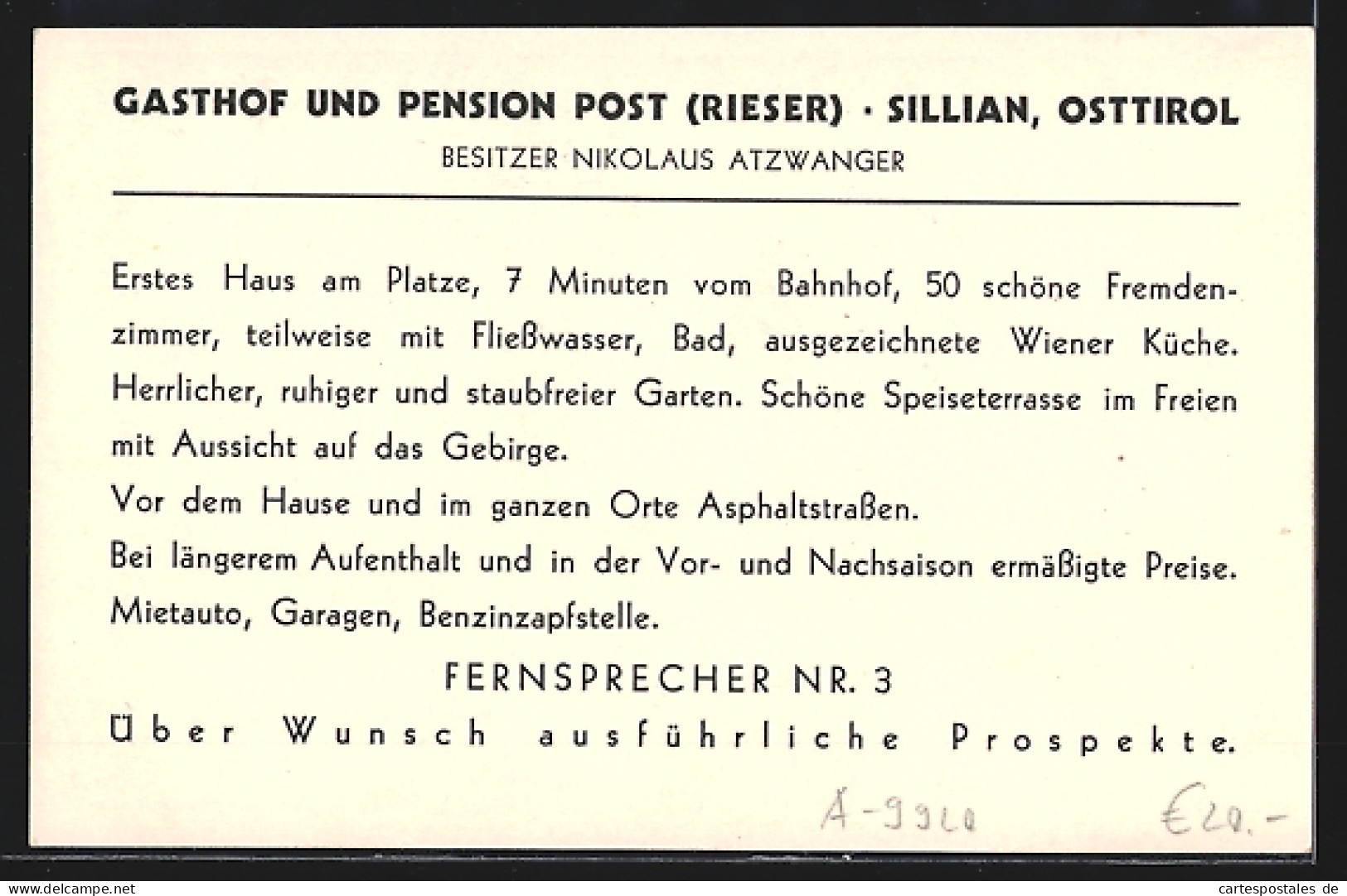 AK Sillian /Osttirol, Gasthof Und Pension Post, Inh. Nikolaus Atzwanger  - Autres & Non Classés