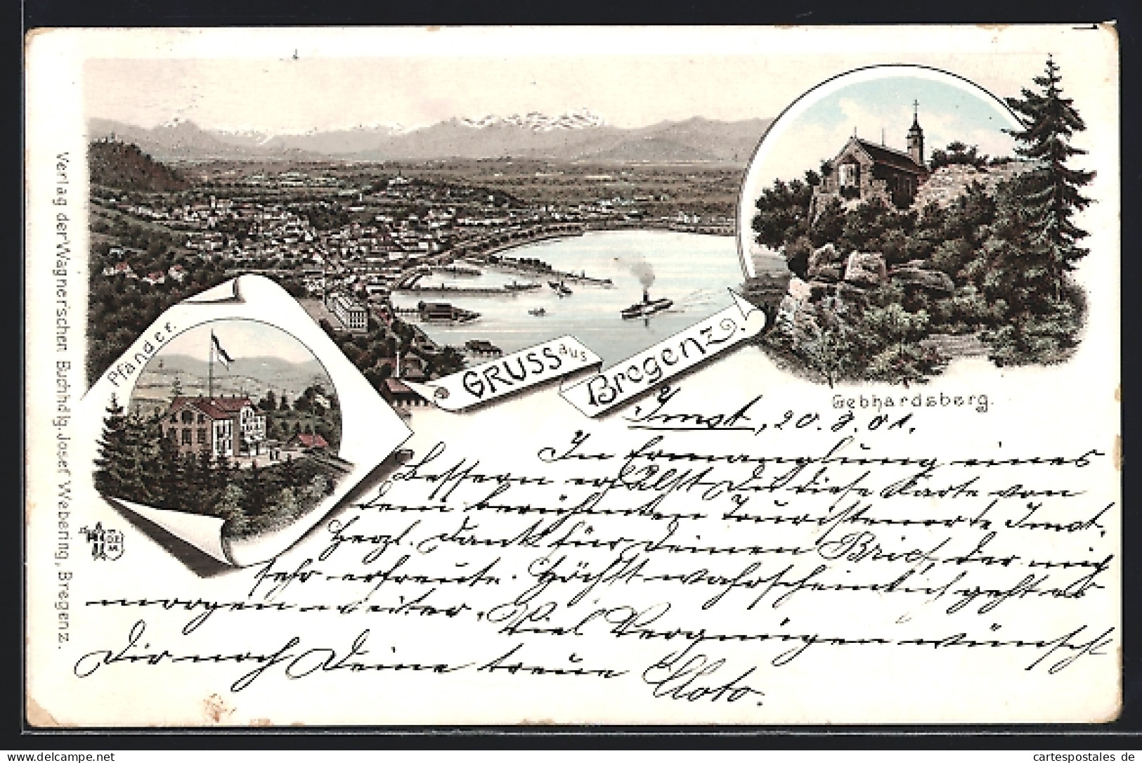 Lithographie Bregenz, Gasthaus Pfänder, Ortsansicht, Gebhardsberg  - Sonstige & Ohne Zuordnung