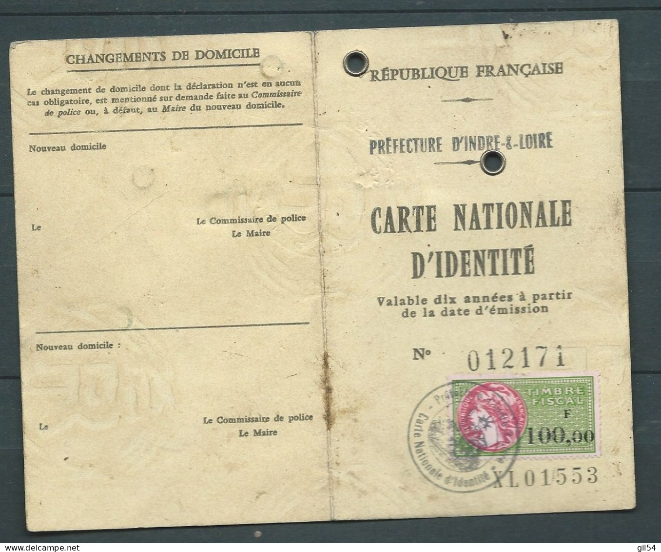 Timbre Fiscal De 100 FRANCS SUR PIECE D'identité& Expirée  Confectionnée Le 23 JUIN 1982  -    LP 32902 - Storia Postale