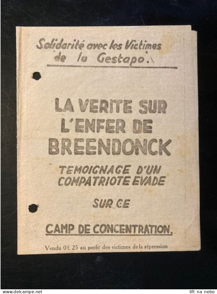 Tract Presse Clandestine Résistance Belge WWII WW2 'La Verite Sur L'enfer De Breendonck' 4 Pages - Documentos