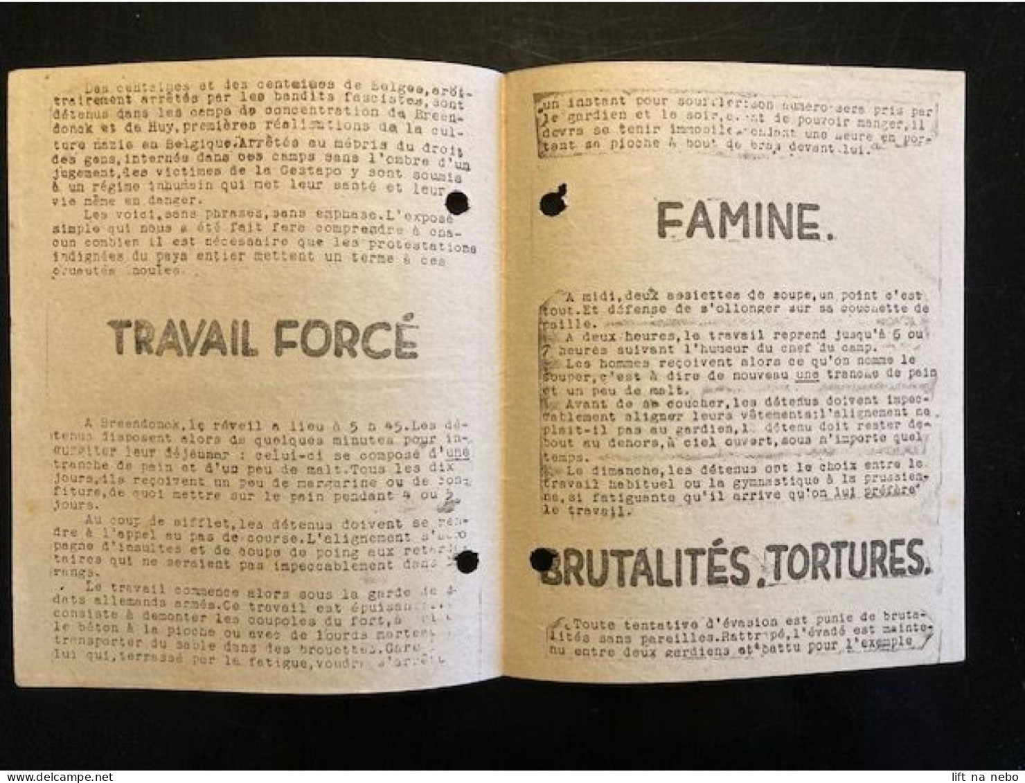 Tract Presse Clandestine Résistance Belge WWII WW2 'La Verite Sur L'enfer De Breendonck' 4 Pages - Documentos