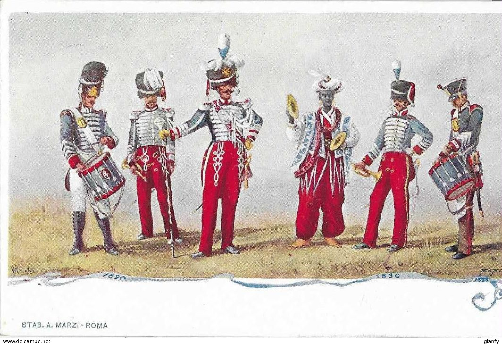 UNIFORMI DEI GRANATIERI DI SARDEGNA DAL 1820 AL 1833 1900 ILLUSTRATORE RINALDI - Regiments