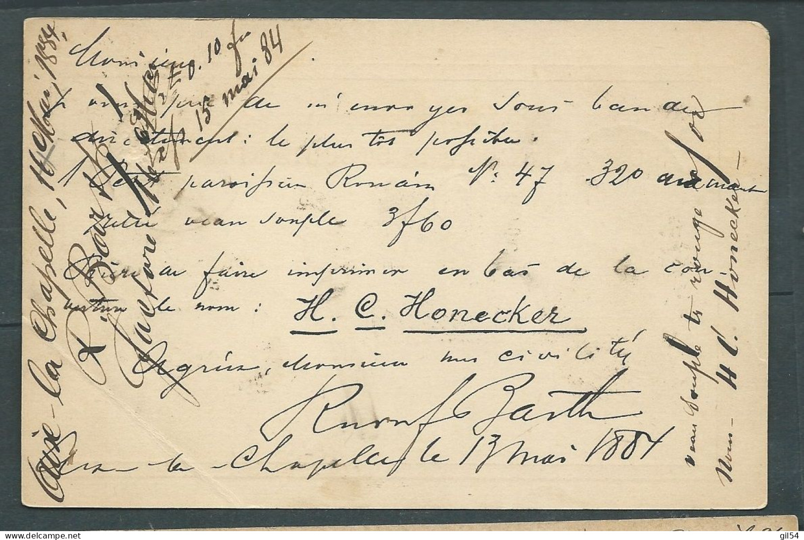 ENTIER 10 PFENNING OBLITERE Aachen En Mai 1884 Pour Malines ( Belgique )  -    LP 32903 - Tarjetas