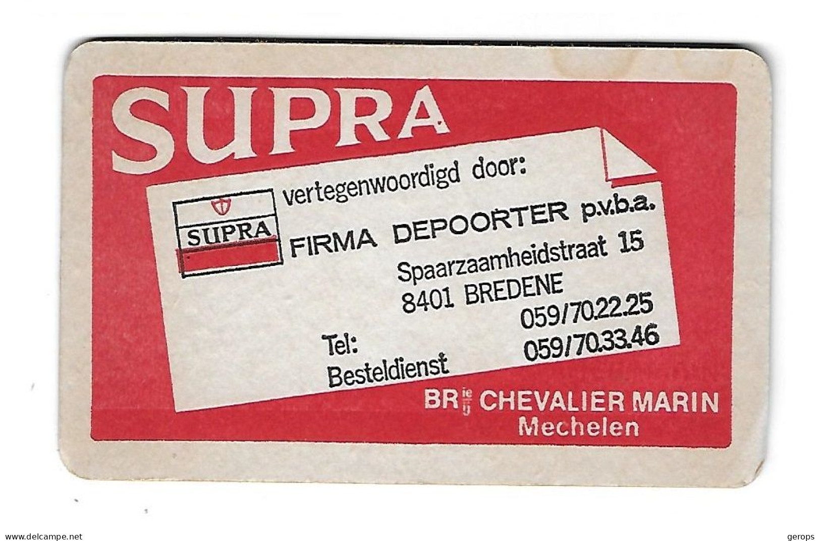 995a Brij. Chevalier Marin Mechelen Firma Depoorter Bredene 112-69 - Sous-bocks