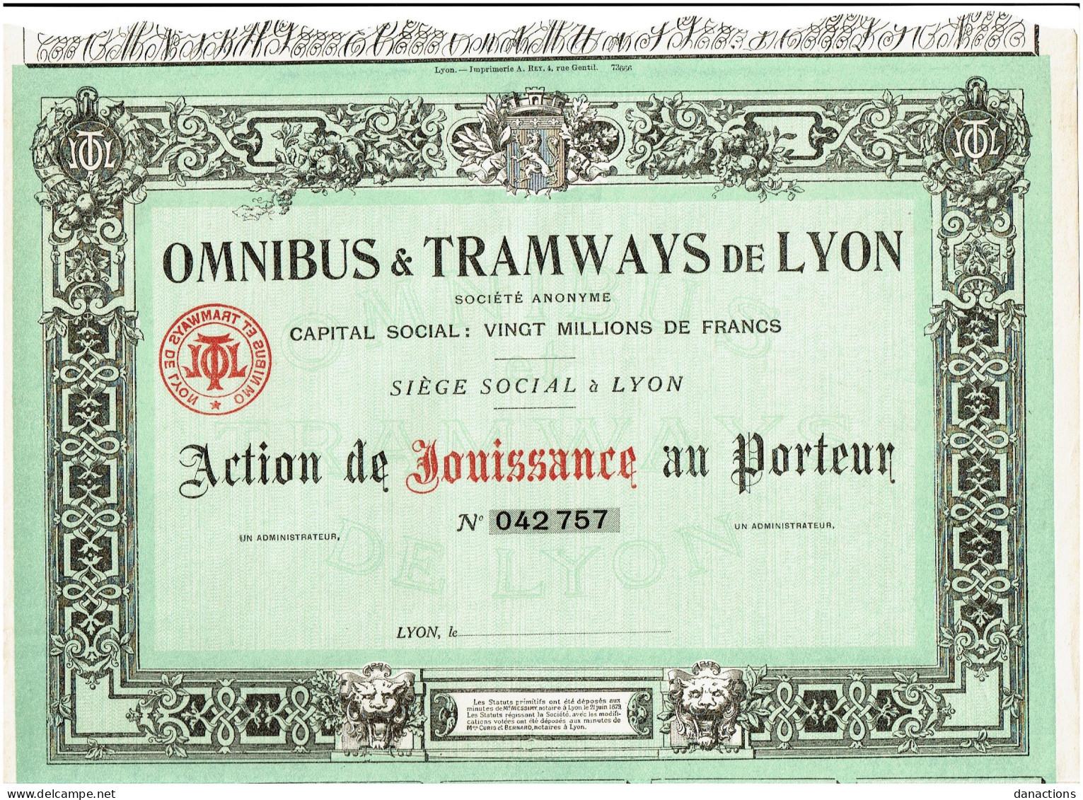 69-OMNIBUS & TRAMWAYS DE LYON.  1879    Lot De 5  Cadre Décoré - Sonstige & Ohne Zuordnung
