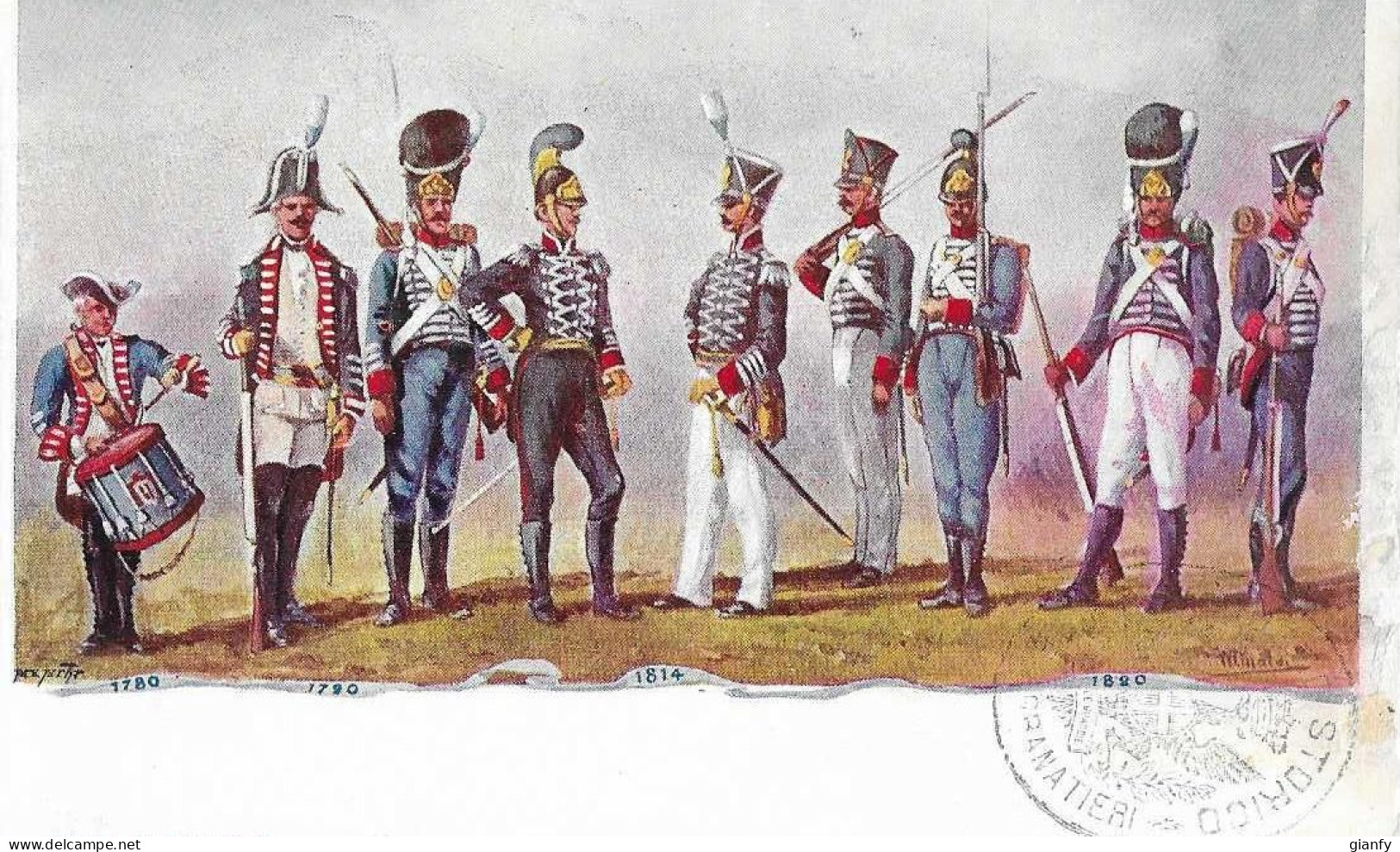 UNIFORMI DEI GRANATIERI DI SARDEGNA DAL 1780 AL 1820 1900 ILLUSTRATORE RINALDI - Regiments