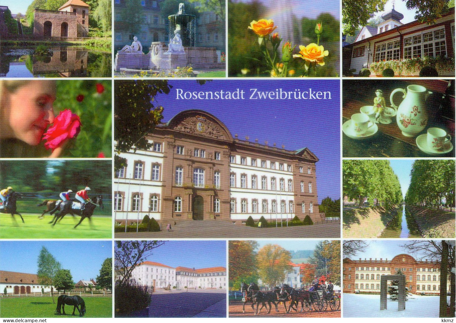 AK Rosenstadt Zweibrücken - 13 Motive: Schloss, Gestüt, Rosengarten, Pferderennen, Porzellan, Fasanerie U.a., Pfalz (LS) - Zweibrücken