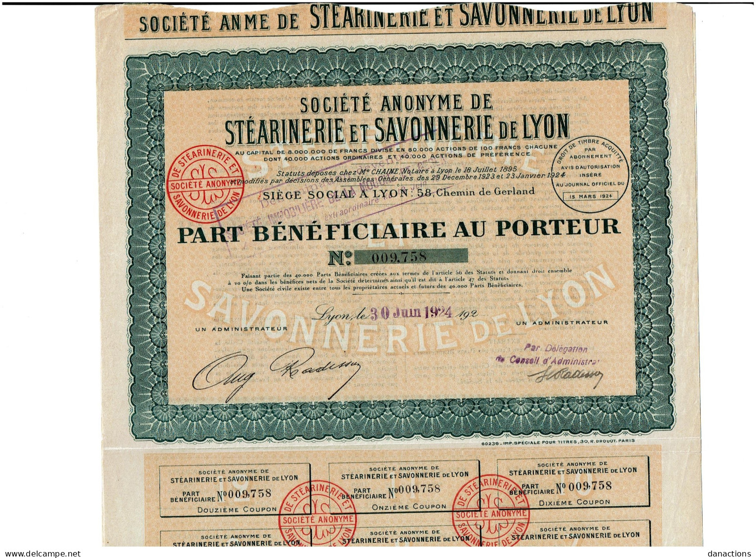 69-STEARINERIE ET SAVONNERIE DE LYON.  1924 .  Lot De 2 - Sonstige & Ohne Zuordnung