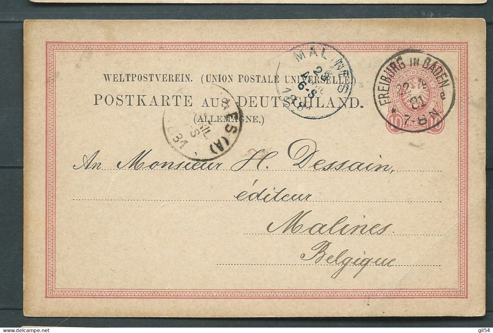 ENTIER 10 PFENNING OBLITERE  FREIBOURG In Baden En 1881 Pour Malines ( Belgique )  -    LP 32904 - Cartoline