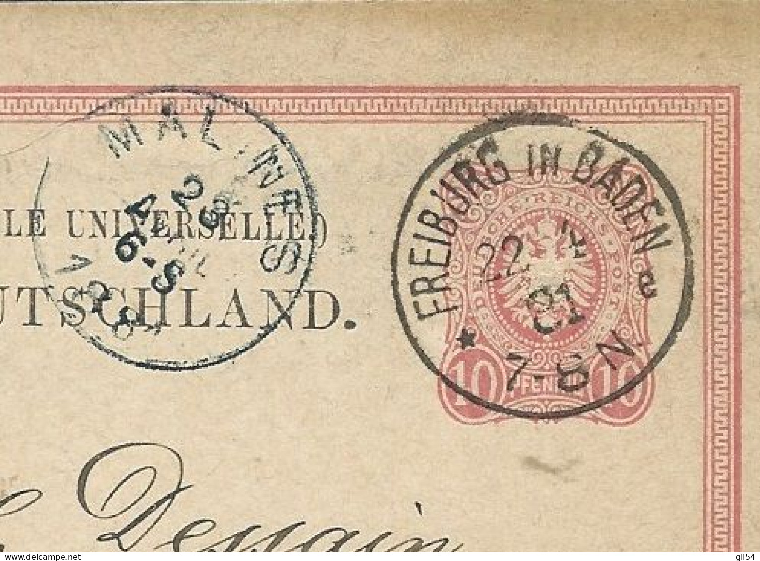 ENTIER 10 PFENNING OBLITERE  FREIBOURG In Baden En 1881 Pour Malines ( Belgique )  -    LP 32904 - Cartoline