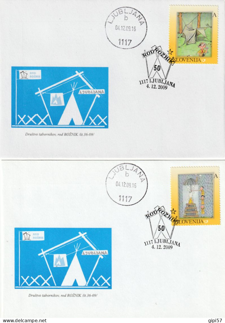 SCOUT SLOVENIA 2009 COMPLETE SET OF 8 FDC WITH SPECIAL CANCEL + PERSONAL STAMPS - Slovenië