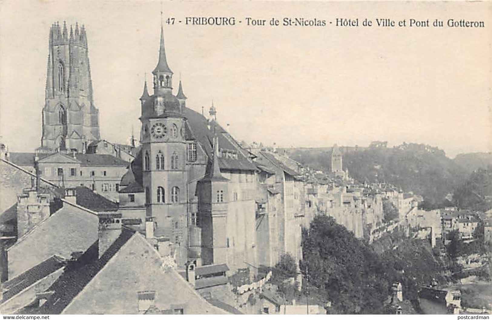 Fribourg (FR) Tour De St Nicolas Hôtel De Ville Et Pont Du Gotteron Editeurs Paul Savigny & Cie Fribourg - Fribourg