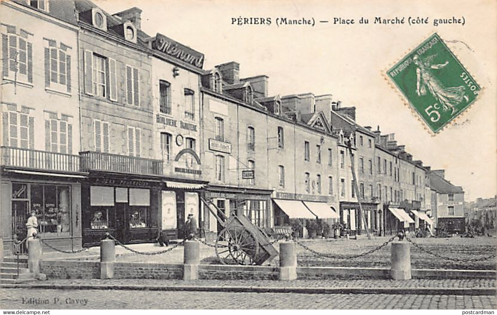 France - PÉRIERS (50) Place Du Marché (côté Gauche) - Bijouterie Ménard - Ed. P. Cavey  - Autres & Non Classés