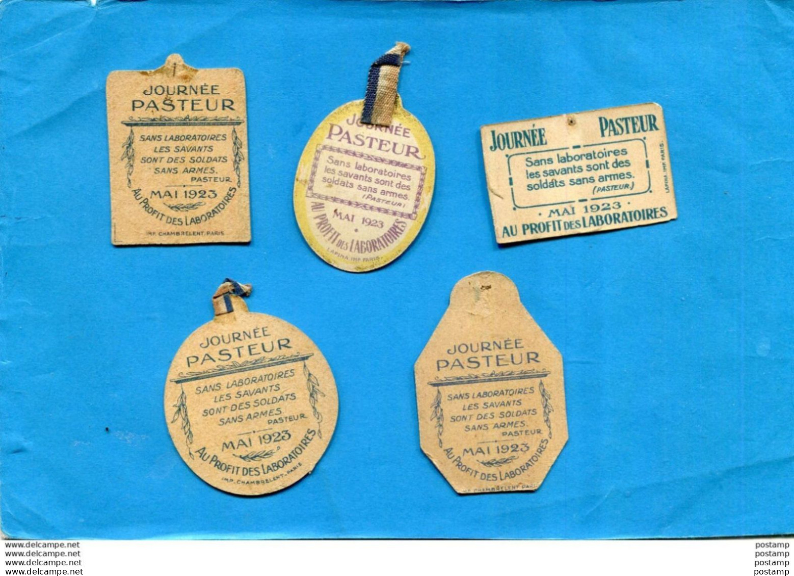 5 épinglettes RARE-* POUR LA QUËTE -journée Pasteur- Mai 1923-au Profit Des Laboratoires - Zonder Classificatie