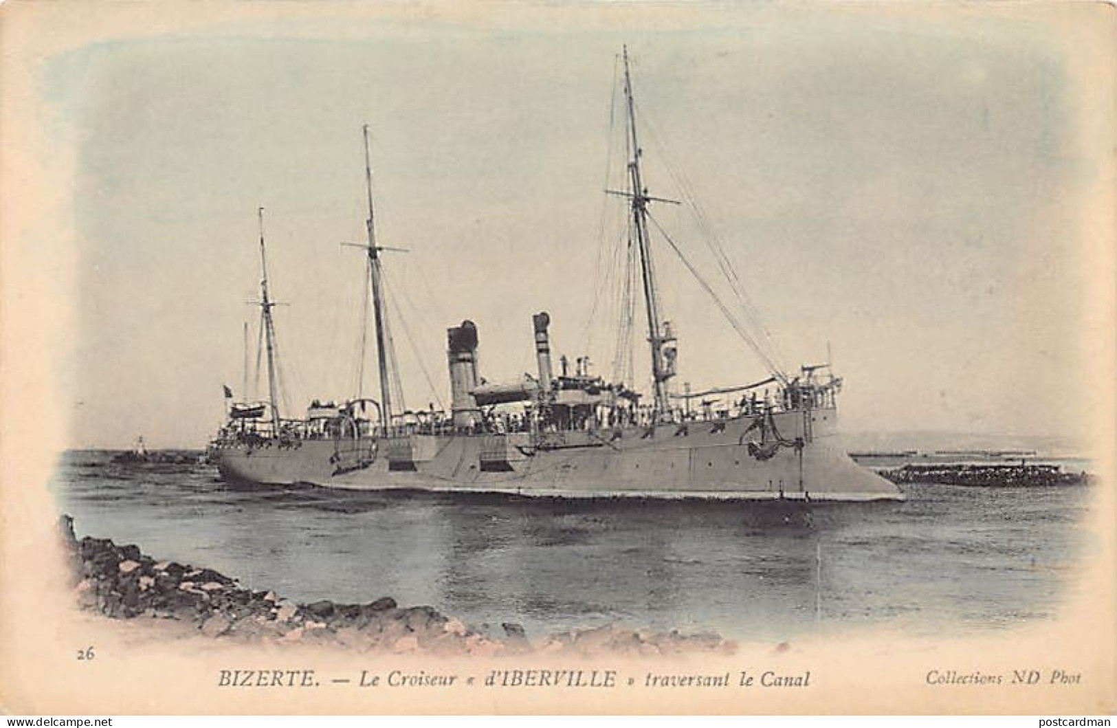 BIZERTE - Le Croiseur D'Iberville Traversant Le Canal - Ed. Neurdein ND Phot. 26 Aquarellée - Tunisie