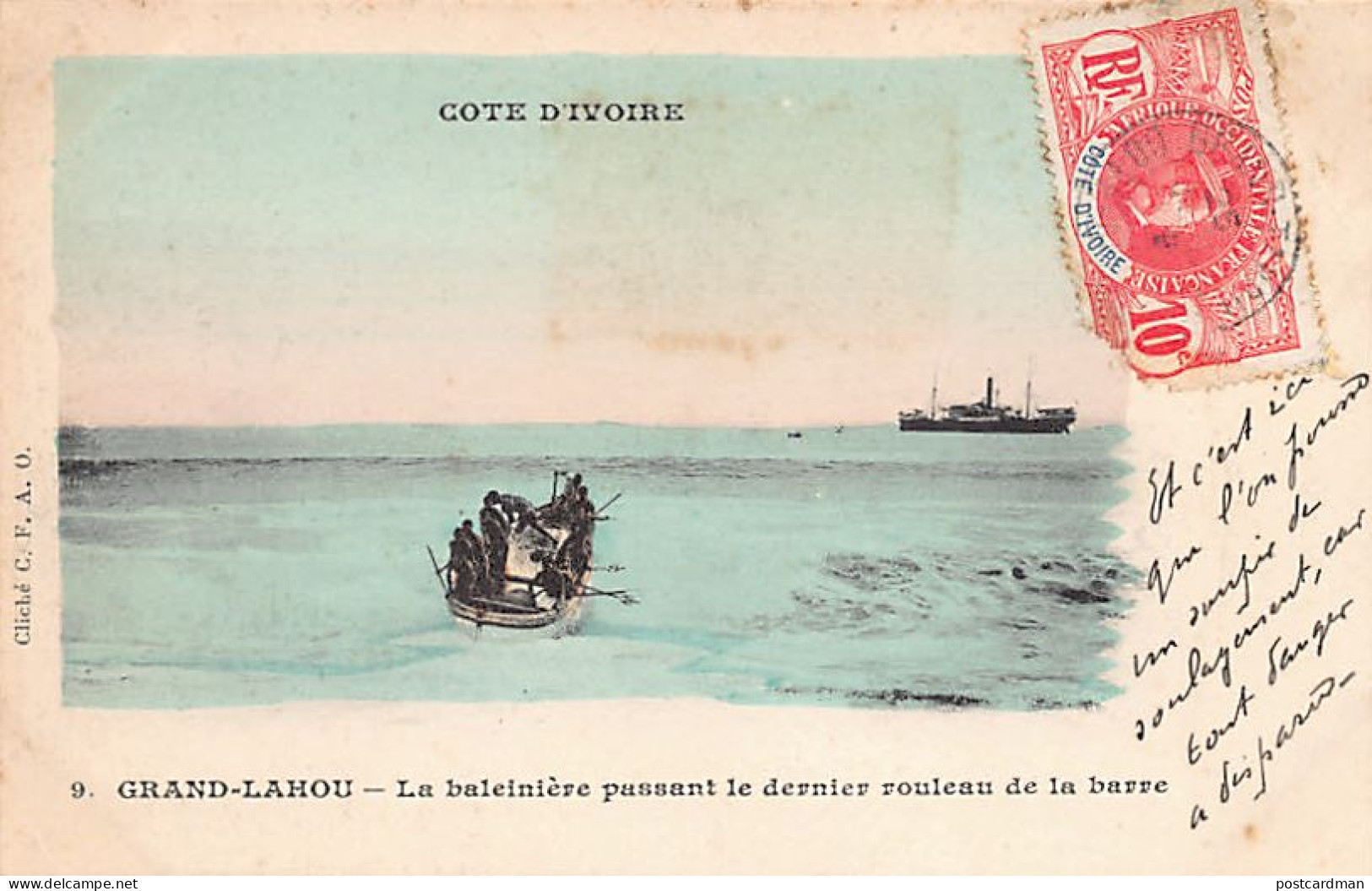 Côte D'Ivoire - GRAND LAHOU - Le Baleinière Passant Le Dernier Rouleau De La Barre - Ed. C.F.A.O. 9 Aquarellée - Côte-d'Ivoire