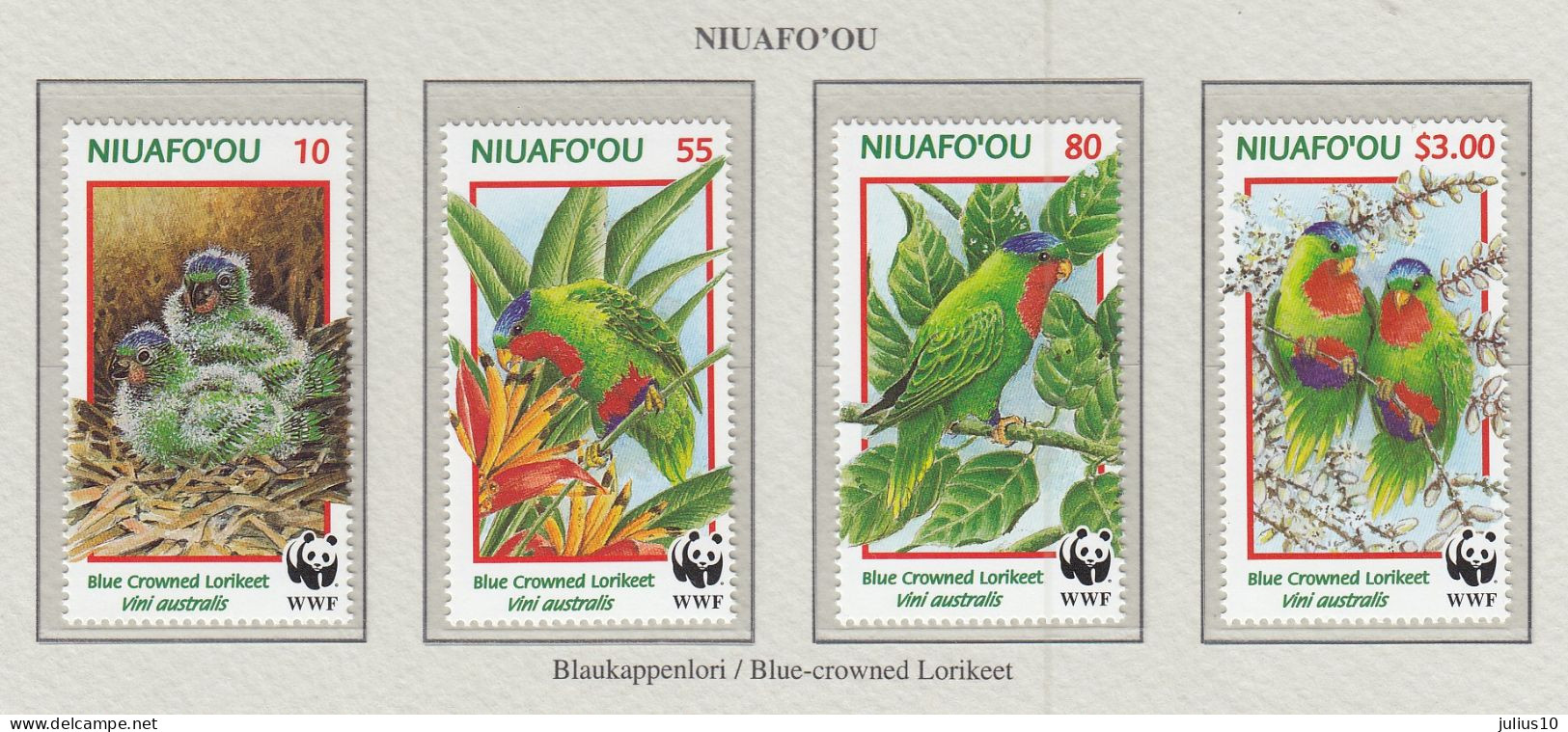 NIUAFO'OU 1998 WWF Birds  Mi 326-329 MNH(**) Fauna 580 - Papageien