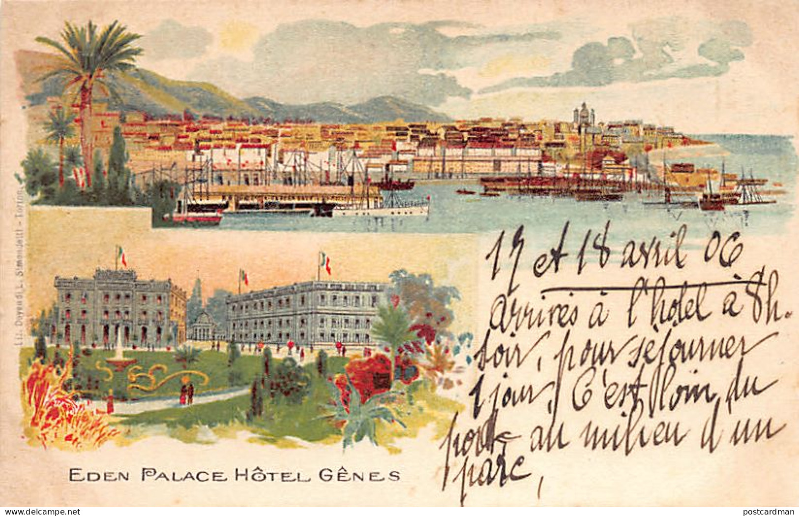 GENOVA - Cartolina Litografica - Eden Palace Hôtel - Ed. Simondetti - Genova