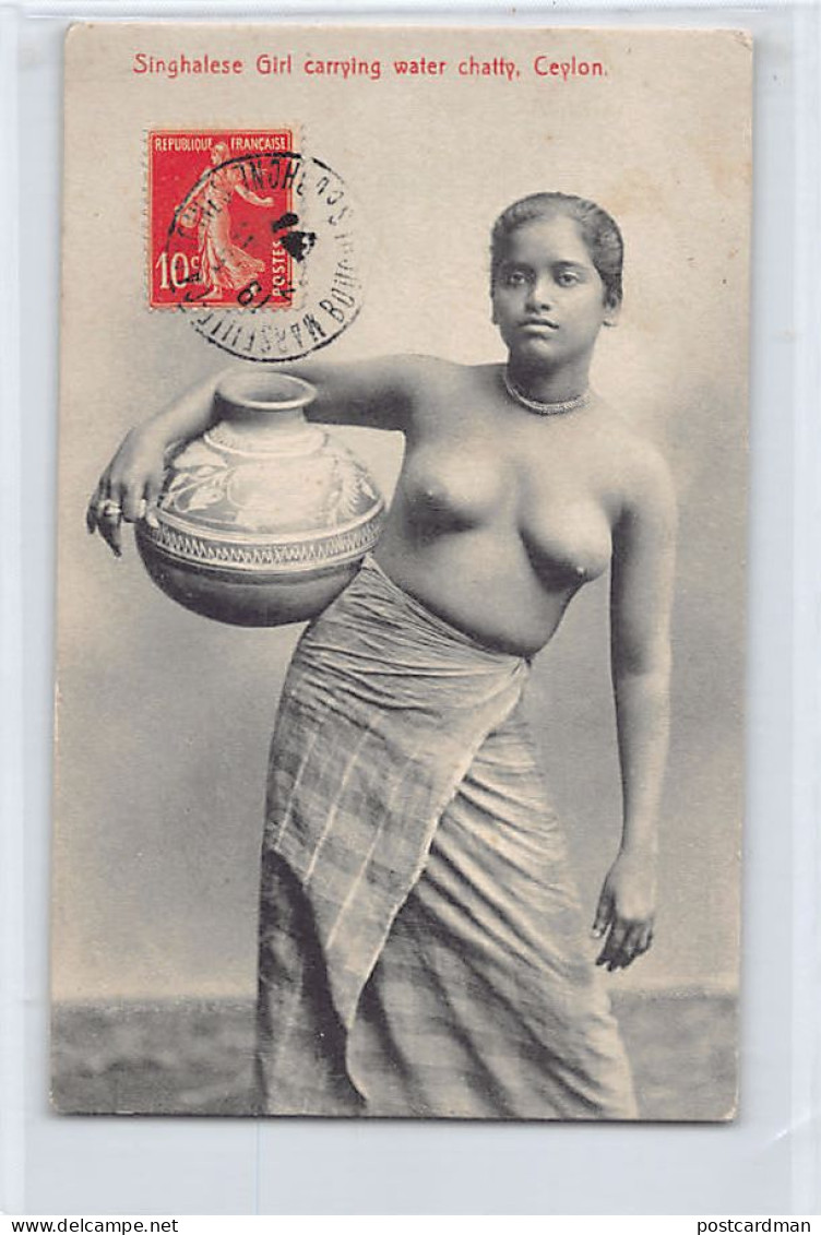 Sri Lanka - ETHNIC NUDE - Singhalese Girl Carrying Water Chatty - Publ. Plâté & Co. 303 - Sri Lanka (Ceylon)